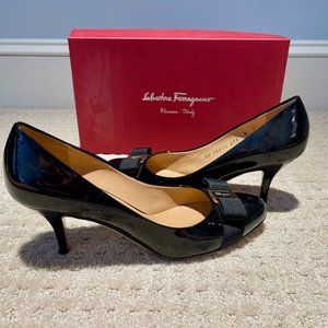 Ferregamo Carla 70 Nero Patentcalf Size 9 C